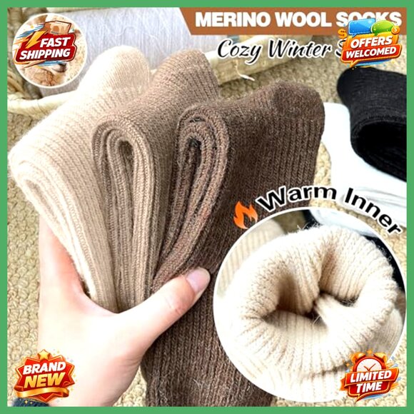 Merino Wool Slouch Boot Socks 5 Pairs Warm Thermal Cozy Knit Winter - Picture 3 of 7